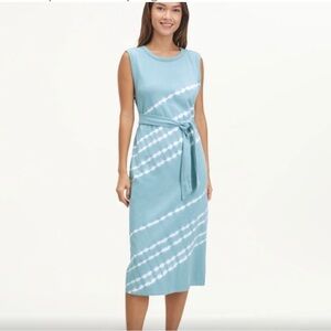 Splendid Teal & White Tie Dye Celeste Tank Sleeveless Midi Dress w/Belt Size Med